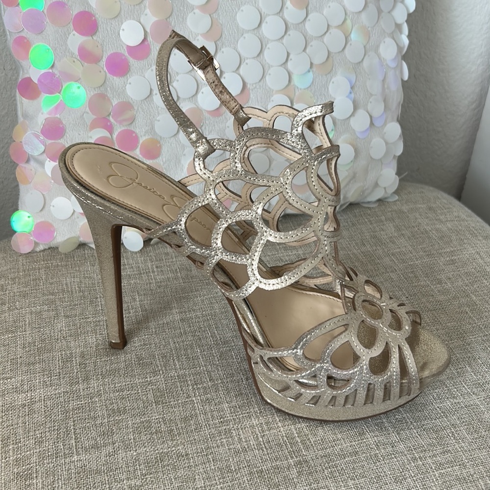 Jessica Simpson gold heels